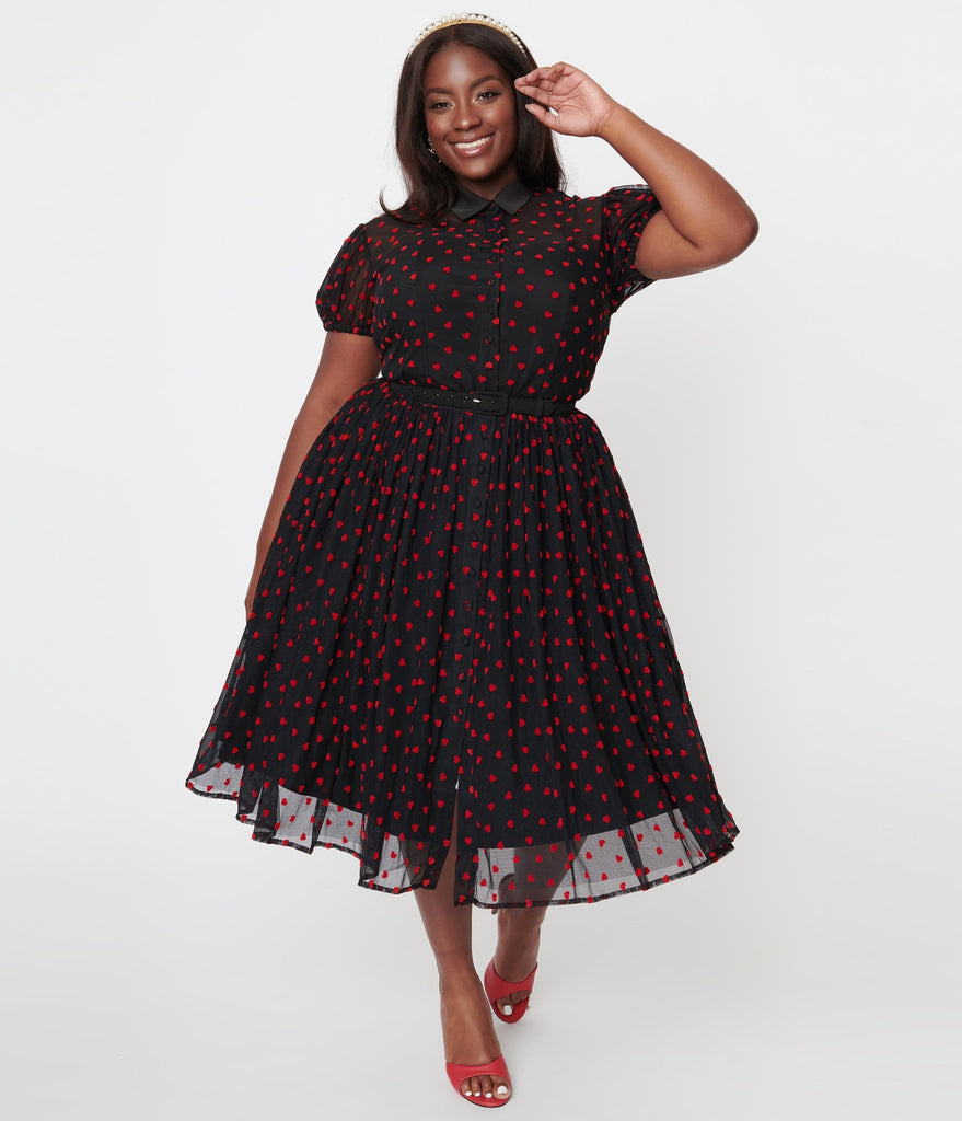 Black ☀ Red Hearts Hollie Swing Dress